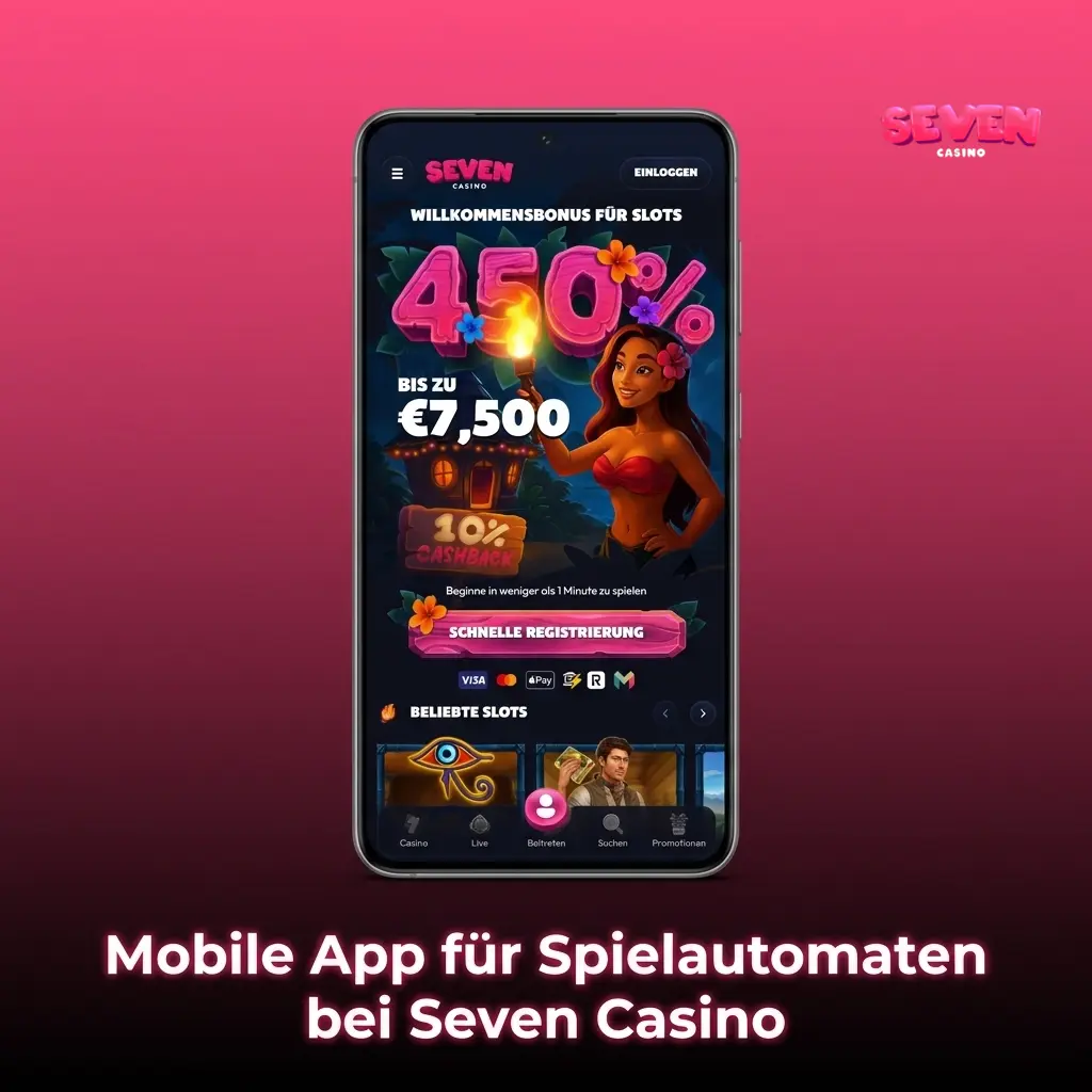 Seven Casino Mobile App auf Smartphone mit Spielautomaten-Übersicht und Touch-Navigation