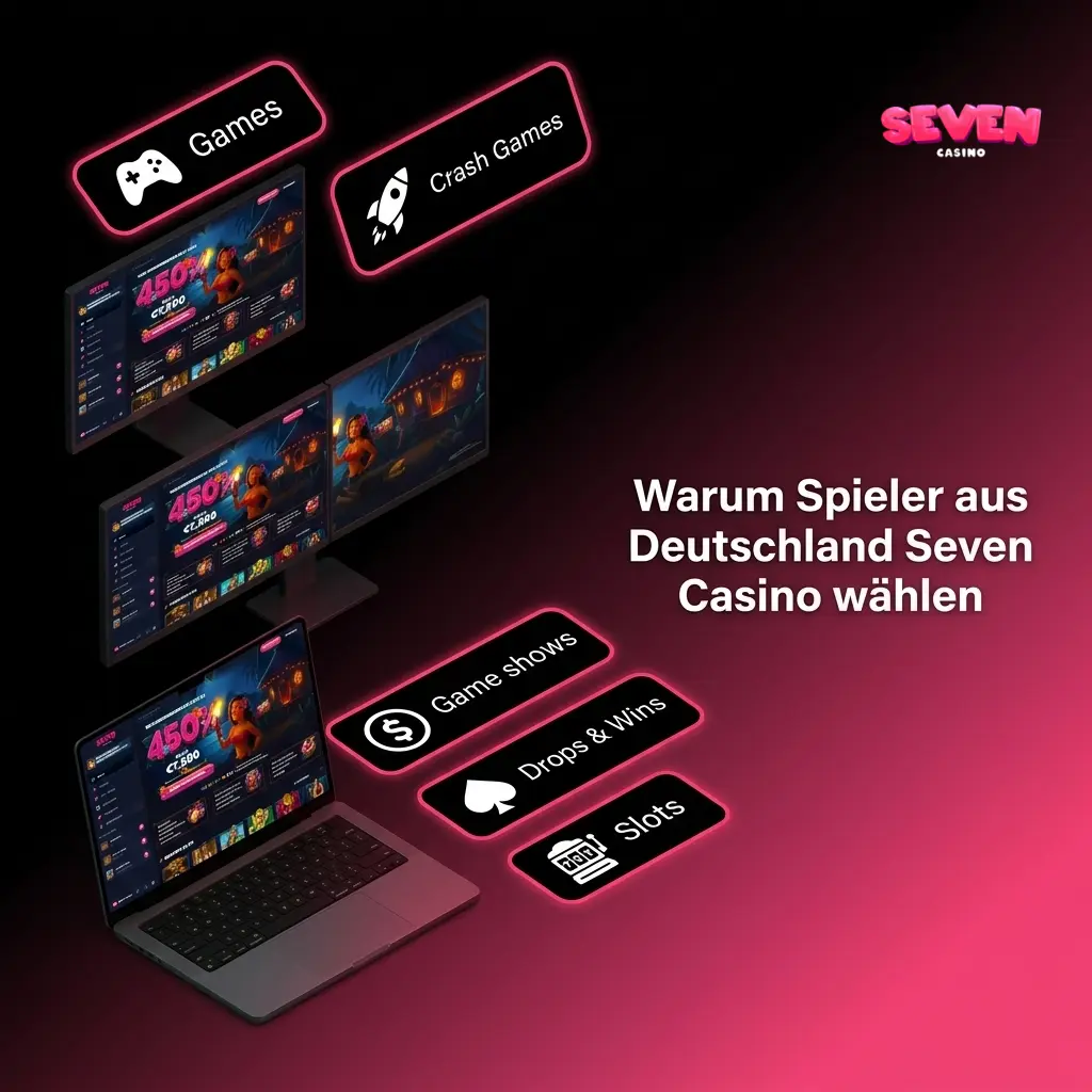 Seven Casino für deutsche Spieler: lokalisierte Plattform, EUR-Zahlungen, 7000+ Spiele und 450% Bonus